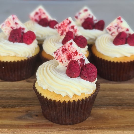 White Choc Raspberry Cupcakes 6 Pack