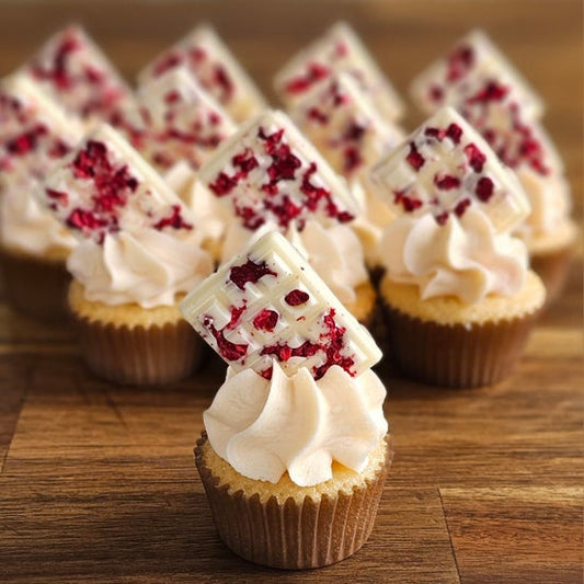 White Choc Raspberry Mini Cupcakes 12 Pack